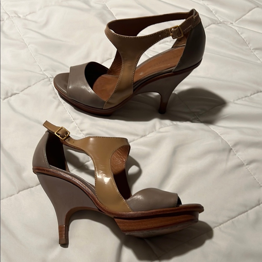Leifsdottir Gray and Tan High-Heeled Sandals